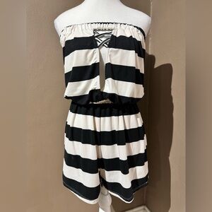 Monochrome Striped Romper with Open Front